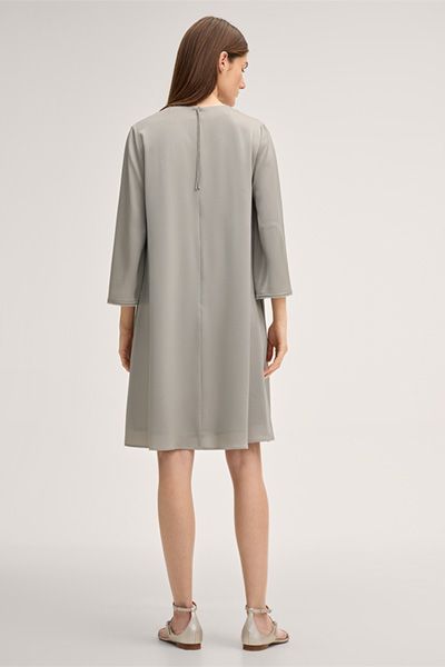 Marc Cain Crêpe A-Linien Kleid in Greige mit Fransen Details