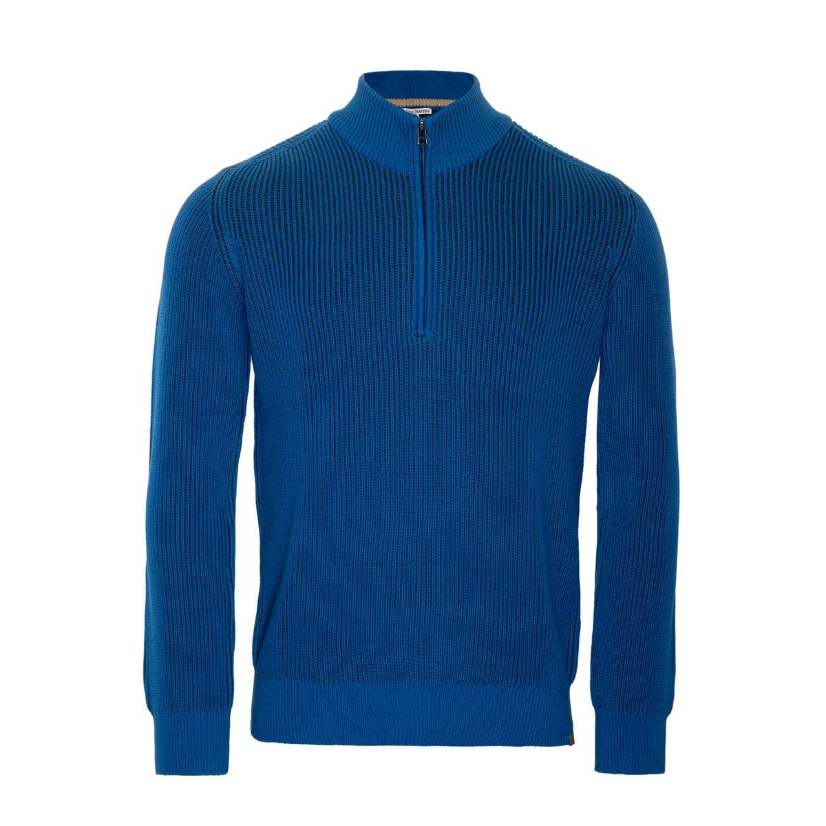 Gerippter Strickpullover mit halbem Reißverschluss