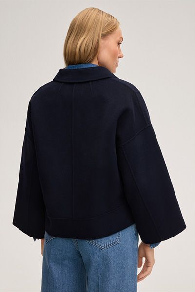 Marc Cain Doubleface Jacke aus Schurwolle in Marineblau Cropped