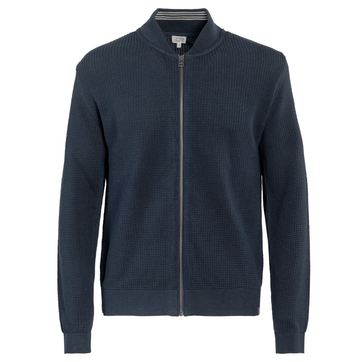 Texturierte Baumwoll Strickjacke mit Reißverschluss