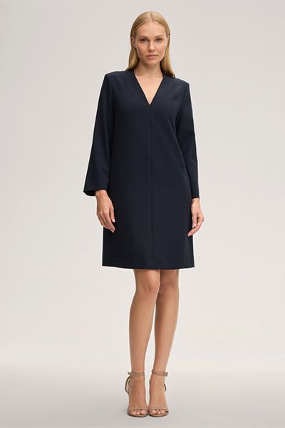 Elegantes marineblaues Shiftkleid mit V-Ausschnitt und A-Linien-Silhouette