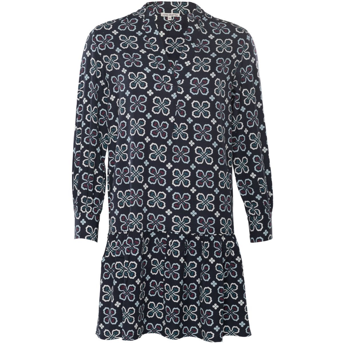 Bedrucktes Langarmkleid mit tiefer Taille