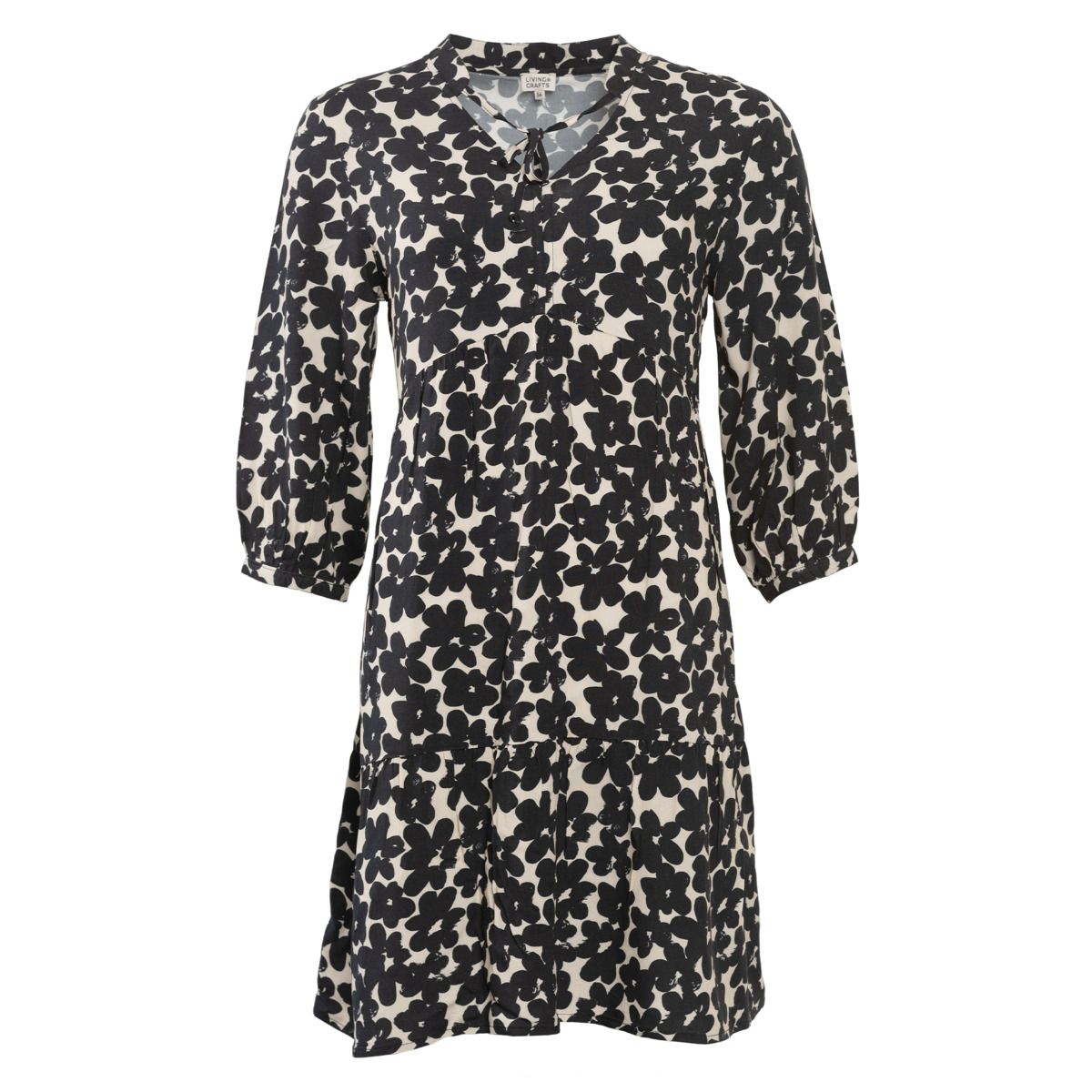 Bedrucktes Langarmkleid mit tiefer Taille
