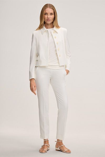 Marc Cain Anzug Hose Ecru Crêpe Slim-Fit Cropped Hose