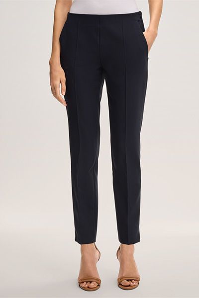 More & More Marineblaue Cropped-Crepe-Hose mit Bügelfalte