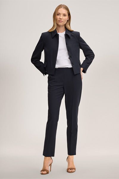 More & More Marineblaue Cropped-Crepe-Hose mit Bügelfalte