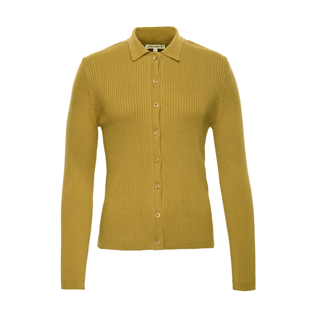 Gerippte Strickjacke mit Polo-Kragen