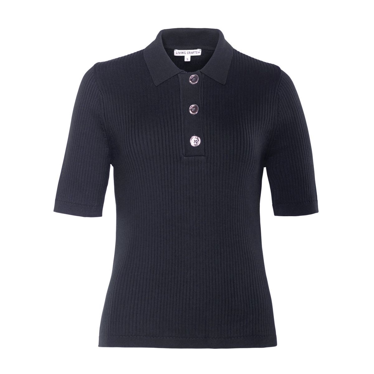 Geripptes Strickpolo-Shirt mit Knöpfen