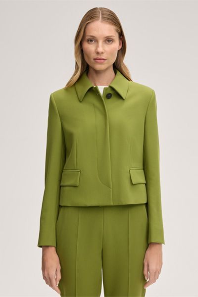 Soft Dopio Grüne Cropped Blazer Jacke mit Pattentaschen