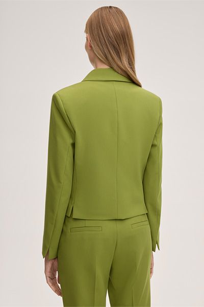 Soft Dopio Grüne Cropped Blazer Jacke mit Pattentaschen