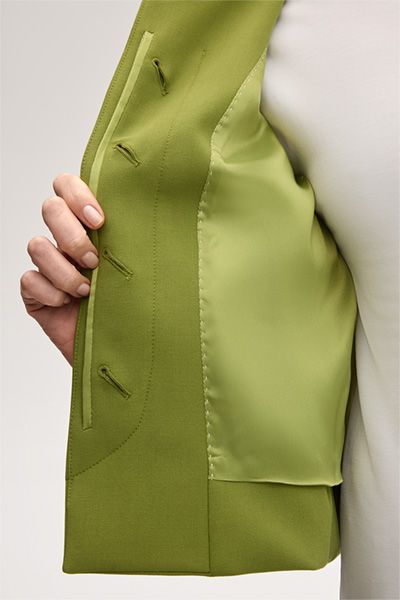 Soft Dopio Grüne Cropped Blazer Jacke mit Pattentaschen