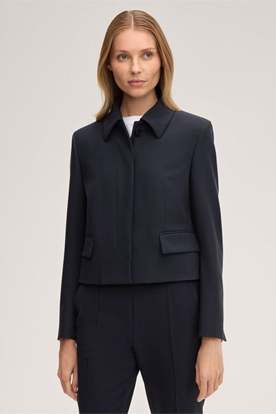 Marc Cain Marineblaue Crêpe Blazer Jacke mit Kragen und Taschen
