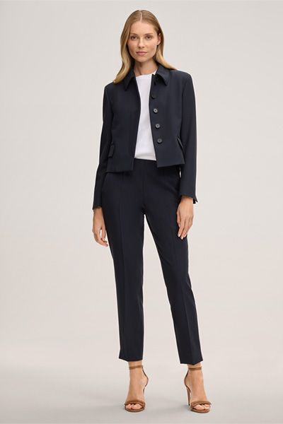 Marc Cain Marineblaue Crêpe Blazer Jacke mit Kragen und Taschen