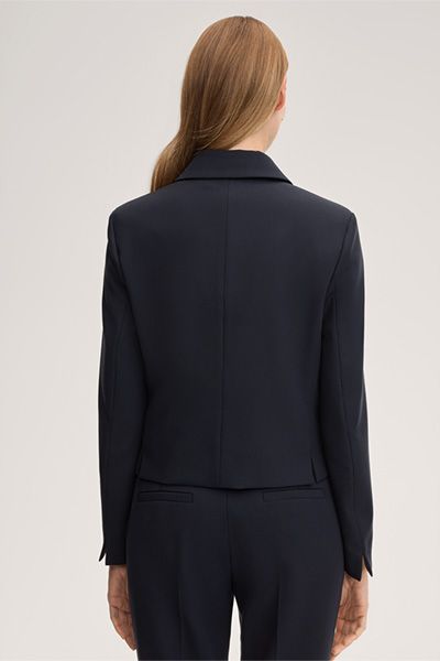 Marc Cain Marineblaue Crêpe Blazer Jacke mit Kragen und Taschen