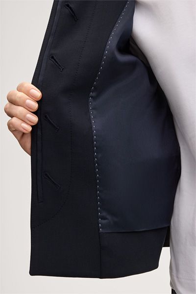 Marc Cain Marineblaue Crêpe Blazer Jacke mit Kragen und Taschen