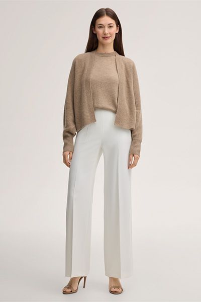 Cashmere Cape Beige Offene Strickjacke Gerippt Fledermausärmel Minimalistisch