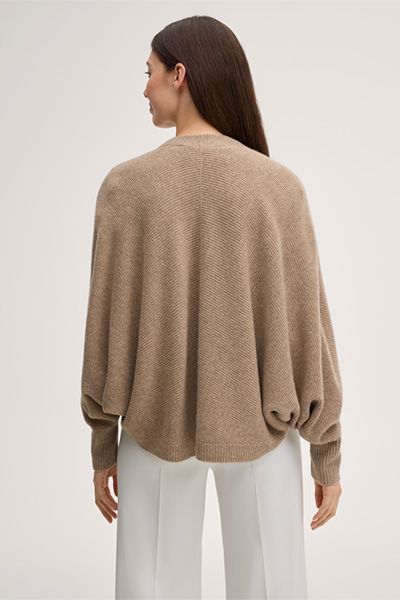 Cashmere Cape Beige Offene Strickjacke Gerippt Fledermausärmel Minimalistisch