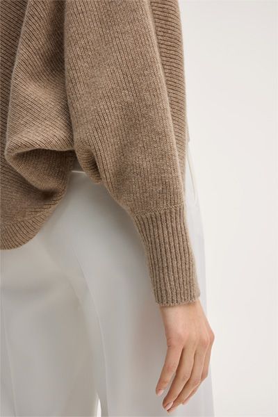 Cashmere Cape Beige Offene Strickjacke Gerippt Fledermausärmel Minimalistisch