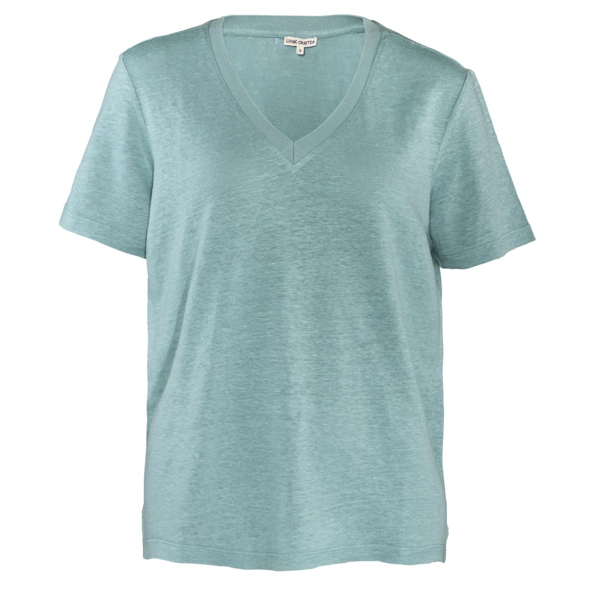 Locker geschnittenes Leinen T-Shirt mit V-Ausschnitt