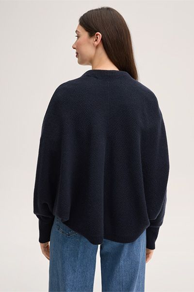 Cashmere-Strickcape in Marineblau mit Ballonärmeln