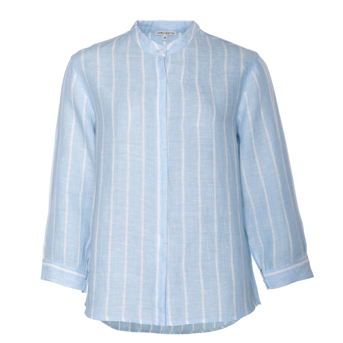 Gestreifte Leinenbluse mit Stehkragen
