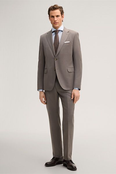 Sera-Sole Wollanzug in Taupe, klassische Passform, Zwei-Knopf-Verschluss