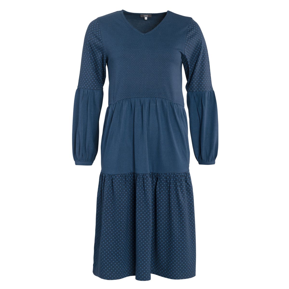 Blaues gepunktetes Stufen-Midikleid