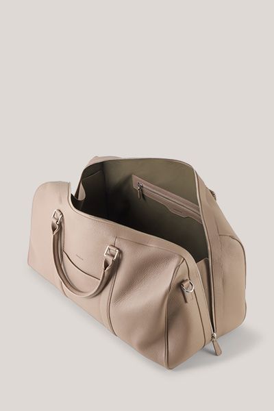 Weekender Reisetasche aus Nappaleder in Taupe mit Schultergurt