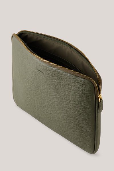 Windsor Laptop-Tasche Oliv Nappaleder Reißverschluss Minimalistisches Logo