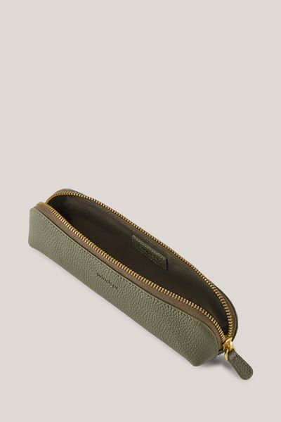 Windsor Stifteetui aus Nappaleder Olive mit Reißverschluss