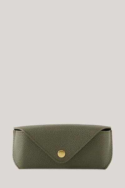 Windsor Brillen-Etui aus olivfarbenem Nappaleder mit Druckknopfverschluss