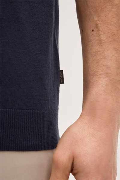 BOSS Lindo Leinen-Baumwollmischung Marineblaues Strick Kurzarm T-Shirt
