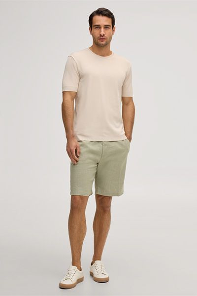 Maison Common Floro Beige Baumwoll T-Shirt Rundhals Gerippt