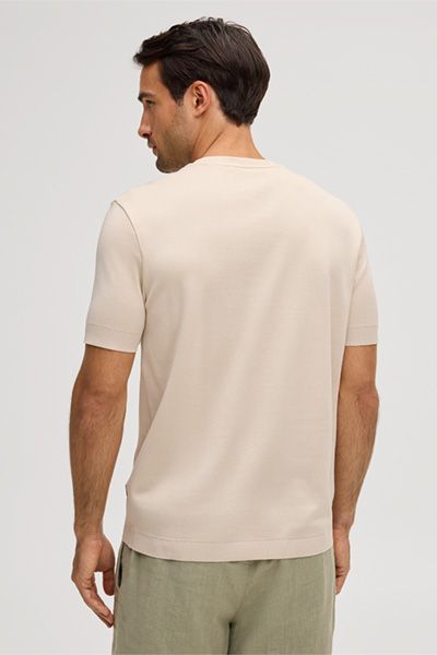 Maison Common Floro Beige Baumwoll T-Shirt Rundhals Gerippt