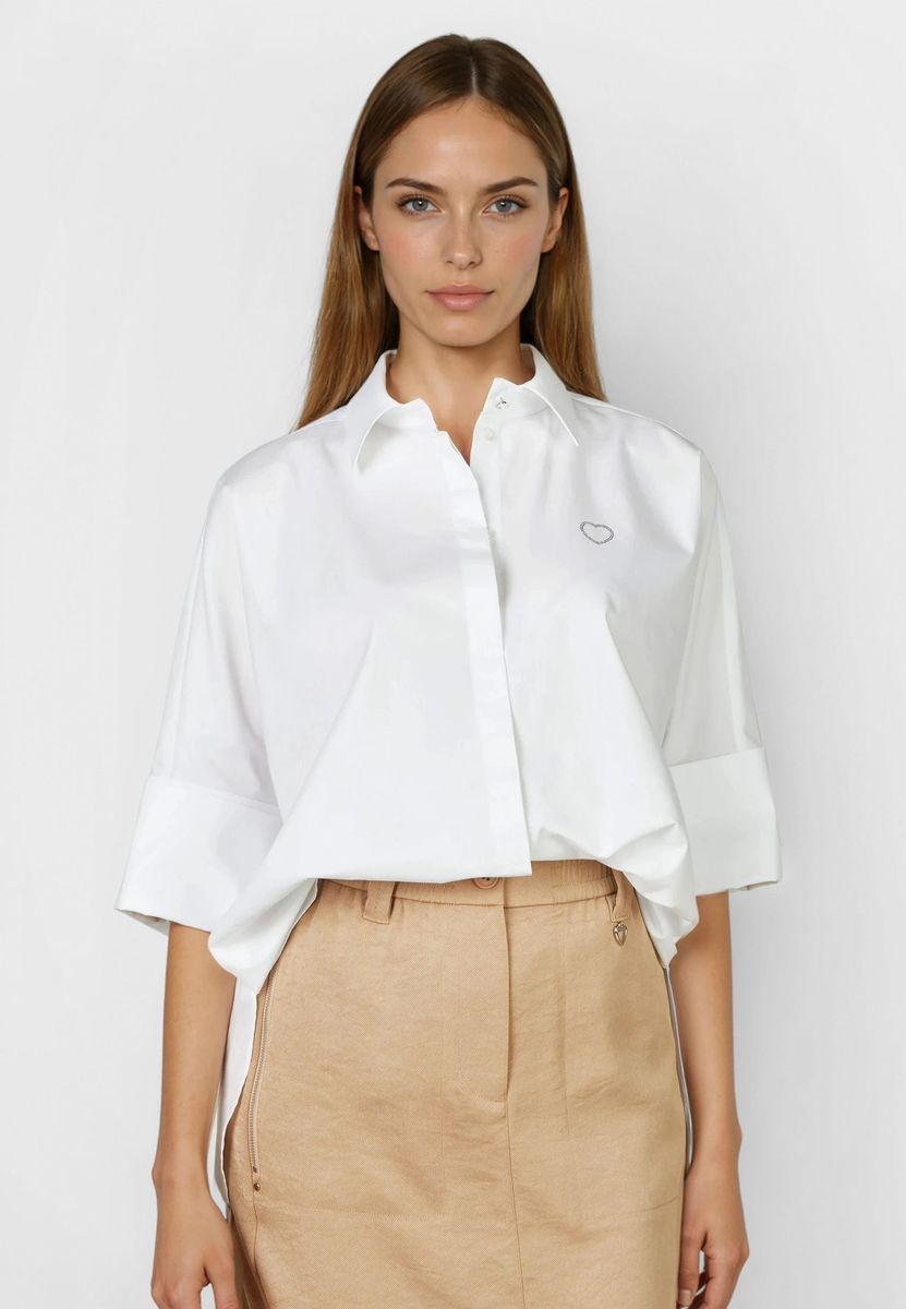 Oversize Hemd mit Logostrassdetail