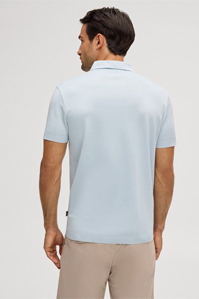 Hellblaues Baumwoll-Poloshirt Klassische Passform Kurze Ärmel Lässig