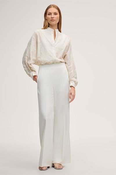 Olsen Ecru Oversize Bluse aus Baumwollmix mit Stickdetails