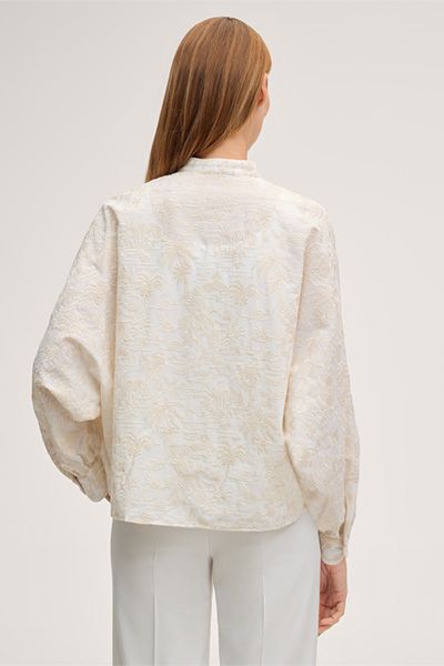 Olsen Ecru Oversize Bluse aus Baumwollmix mit Stickdetails