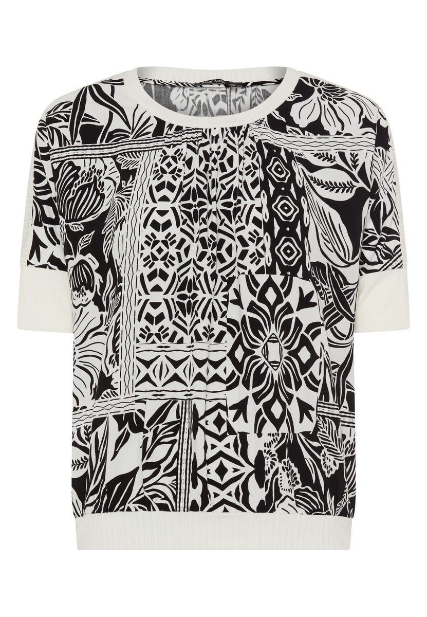Rundhals Bluse mit Patchwork-Print