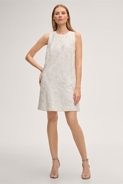 A-Linien-Minikleid aus Baumwollmischung, ärmellos, ecrufarben mit Blumenstickerei