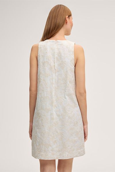 A-Linien-Minikleid aus Baumwollmischung, ärmellos, ecrufarben mit Blumenstickerei