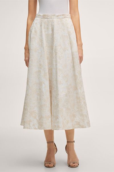 Aprikosenfarbener Baumwollmix-Midi-Rock mit A-Linien-Silhouette