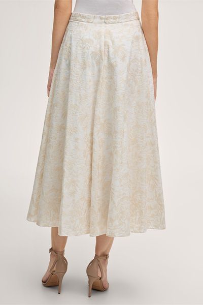 Aprikosenfarbener Baumwollmix-Midi-Rock mit A-Linien-Silhouette