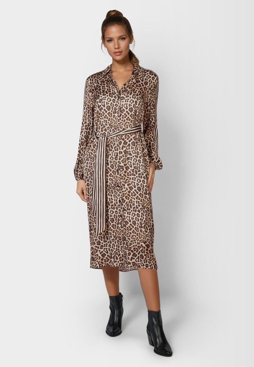 Kleid mit Leoprint und Streifen