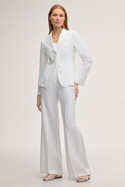 Windsor Weißer Leinen Stretch Blazer mit Reverskragen