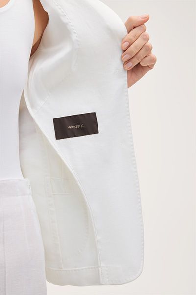 Windsor Weißer Leinen Stretch Blazer mit Reverskragen