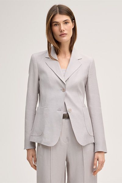 Windsor Beige Leinen-Stretch-Blazer mit Zwei-Knopf-Verschluss, Moderne Steppung