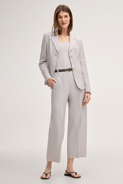 Windsor Beige Leinen-Stretch-Blazer mit Zwei-Knopf-Verschluss, Moderne Steppung