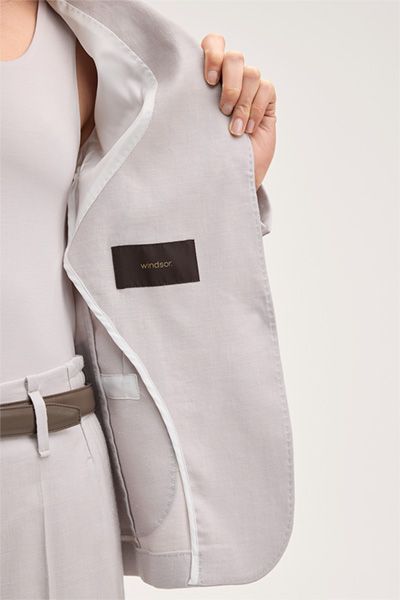 Windsor Beige Leinen-Stretch-Blazer mit Zwei-Knopf-Verschluss, Moderne Steppung