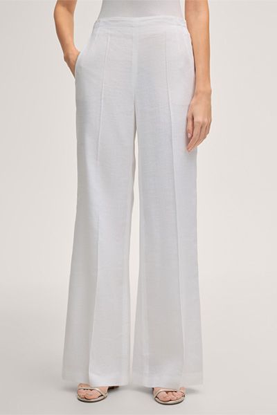 Mascara Leinen-Stretch Weiße Marlene Hose Weites Bein Hohe Taille